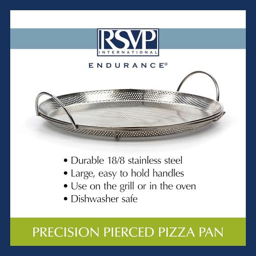  RSVP International Endurance (BQ-PZA) Stainless Steel Precision Pierced Pizza Pan, 11.5 | Use on Grill or Oven | Brown Crispy Crust Without Burning Pizza | Dishwasher Safe: Kitchen