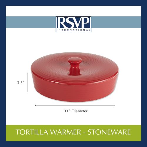  RSVP International (MAIZ-10R) Red Stoneware Tortilla Warmer & Server, 10 | Lead Free | Warm Tortillas, Pancakes & More | Holds 24 10 Tortillas | Dishwasher, Microwave & Oven Safe: