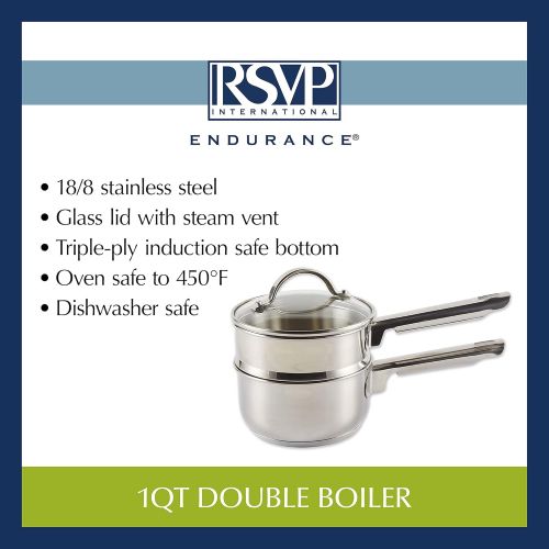  RSVP International 1-quart Induction Double Boiler, 2 Cups, Multi Color