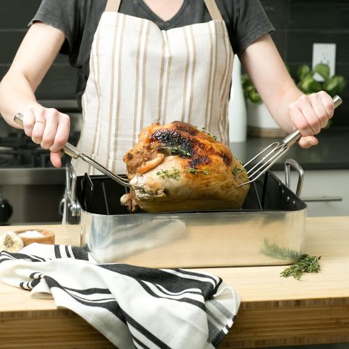  RSVP International Endurance Stainless Steel Turkey & Roast Lifters, Set of 2 Transfer Turkey or Ham Easily Long Handles for Strong Grip Dishwasher Safe Great for Thanksgiving