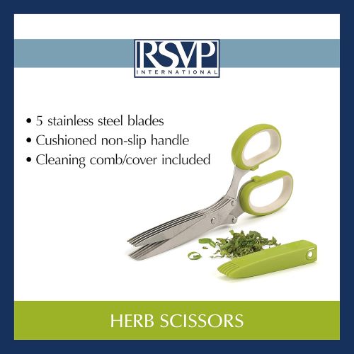  [아마존베스트]RSVP International (SNIP) Stainless Steel 5 Blade Herb Scissors, Green/White | Cut, Chop, Mince & Snip Herbs | Easy & Safe to Store | Use with Basil, Thyme, Parsley & More | Dishwa