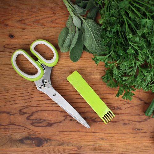  [아마존베스트]RSVP International (SNIP) Stainless Steel 5 Blade Herb Scissors, Green/White | Cut, Chop, Mince & Snip Herbs | Easy & Safe to Store | Use with Basil, Thyme, Parsley & More | Dishwa