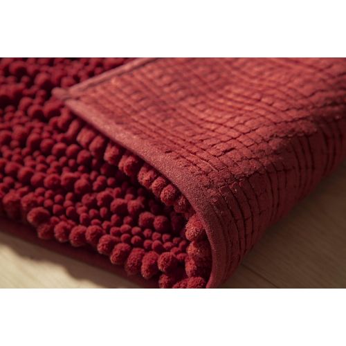  RT Designers Collection Cali High Pile Chenille Bath Mat, Burgundy, 20 x 32