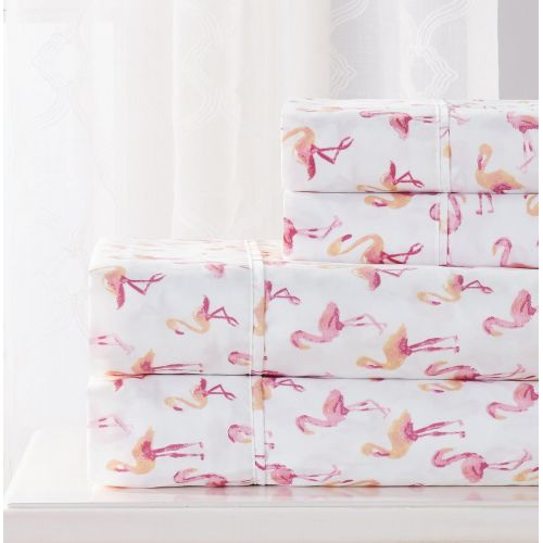  RT Designers Collection Flamingo Printed 4-Piece Queen Sheet Set,