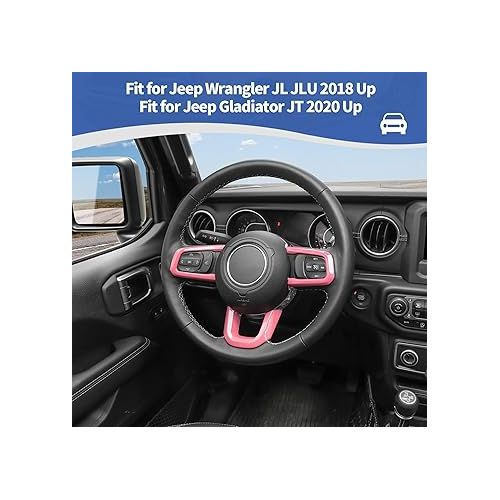  RT-TCZ for Wrangler JL Steering Wheel Trim Decal Panel Pink for Jeep Wrangler JL JLU Gladiator JT 2018-2024 Pink Interior Accessories 3pcs