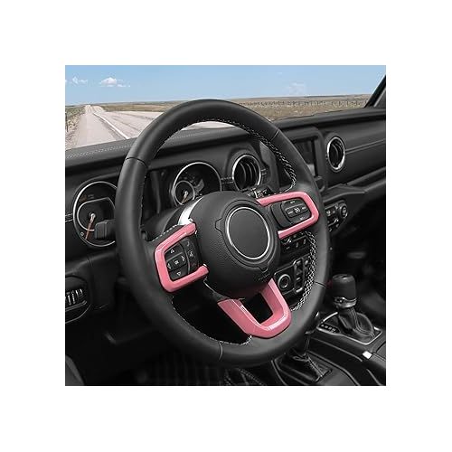  RT-TCZ for Wrangler JL Steering Wheel Trim Decal Panel Pink for Jeep Wrangler JL JLU Gladiator JT 2018-2024 Pink Interior Accessories 3pcs