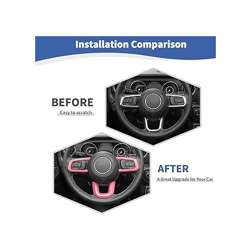  RT-TCZ for Wrangler JL Steering Wheel Trim Decal Panel Pink for Jeep Wrangler JL JLU Gladiator JT 2018-2024 Pink Interior Accessories 3pcs