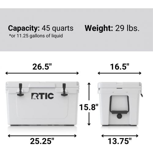  RTIC Ice Chest Hard Cooler, Heavy Duty Rubber Latches, 3 Inch Insulated Walls, 45 Quart