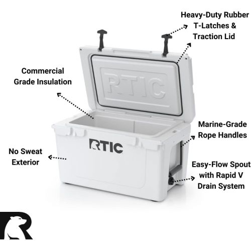  RTIC Ice Chest Hard Cooler, Heavy Duty Rubber Latches, 3 Inch Insulated Walls, 45 Quart