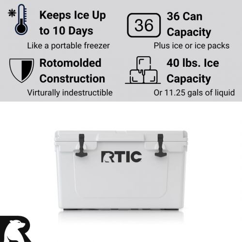  RTIC Ice Chest Hard Cooler, Heavy Duty Rubber Latches, 3 Inch Insulated Walls, 45 Quart