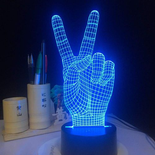  RTYHI Home Decor Acrylic 3D Finger Hand Victory Sign Light LED Modern Living Table Lamp Micro USB Mood Bulbing Light for Bedroom,Remote Touch Switch