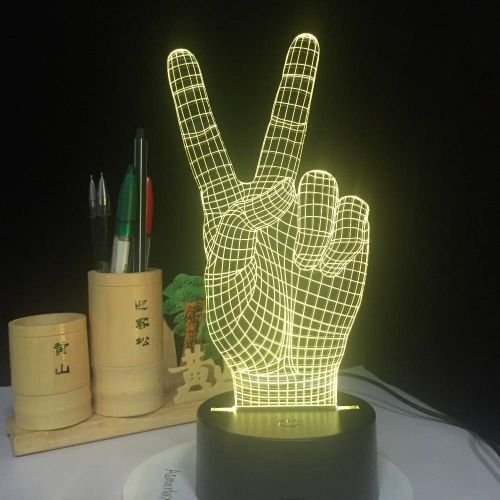  RTYHI Home Decor Acrylic 3D Finger Hand Victory Sign Light LED Modern Living Table Lamp Micro USB Mood Bulbing Light for Bedroom,Remote Touch Switch