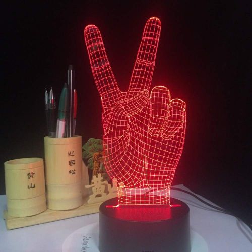  RTYHI Home Decor Acrylic 3D Finger Hand Victory Sign Light LED Modern Living Table Lamp Micro USB Mood Bulbing Light for Bedroom,Remote Touch Switch