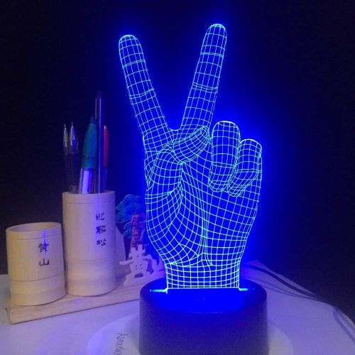  RTYHI Home Decor Acrylic 3D Finger Hand Victory Sign Light LED Modern Living Table Lamp Micro USB Mood Bulbing Light for Bedroom,Remote Touch Switch