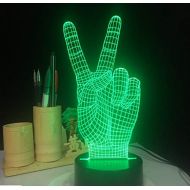 RTYHI 3D Night Light Home Decor Acrylic 3D Finger Hand Victory Sign Light Led Modern Living Table Lamp Micro USB Mood Bulbing Light Bedroom