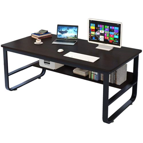  RTYou Table Computer Writing Desk with Bookshelf Modern Simple Style Study Game Rectangular Table Workstation for Home Office Furniture Black 140 x 70 x 73 cm【Ship from USA 】