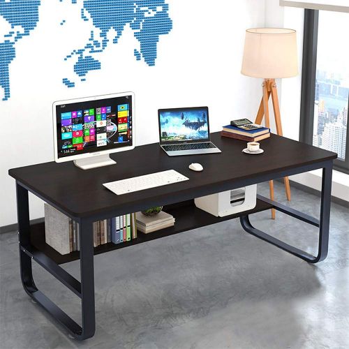  RTYou Table Computer Writing Desk with Bookshelf Modern Simple Style Study Game Rectangular Table Workstation for Home Office Furniture Black 140 x 70 x 73 cm【Ship from USA 】