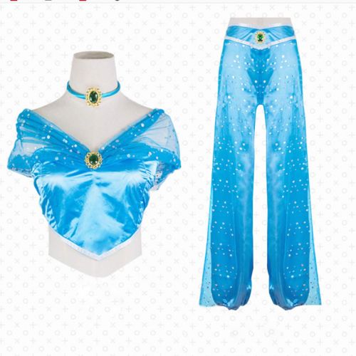  RUEWEY Womens Jasmine Princess Cosplay Belly Dance Dress Up Anime Lamp Costumes Party Adventure Outfit