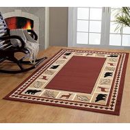 RUGS HOME Furnishmyplace Wildlife Bear Moose Rustic Lodge Cabin Lodge Carpet Area Rug, Brown