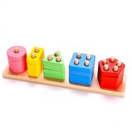 RUIDELI Wooden Educational Geometric Toys, Preschool Learning Shape Color Recognition Geometric Stacking Blocks, Toddler Geometric Sorting Board Blocks