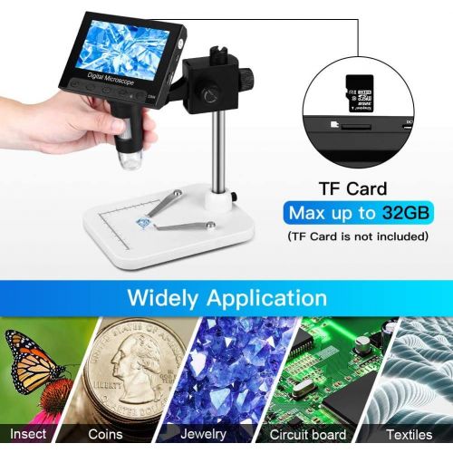  [아마존베스트]RUIZHI 4.3 inch LCD digital USB microscope endoscope recording 1000x magnification zoom, 8 adjustable LED light, micro SD memory, camera video recorder for repairing soldering.