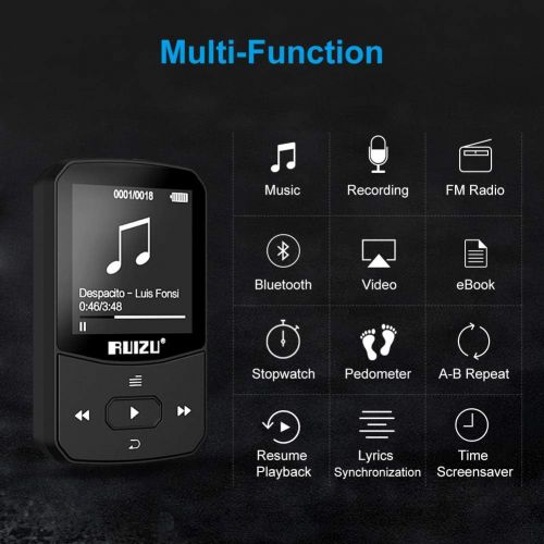  [아마존 핫딜]  [아마존핫딜]RUIZU Clip Mp3 Player with Bluetooth 4.1 8GB Lossless Sound Music Palyer with FM Radio Voice Recorder Video Earphones for Running,Support up to 128GB(Black)