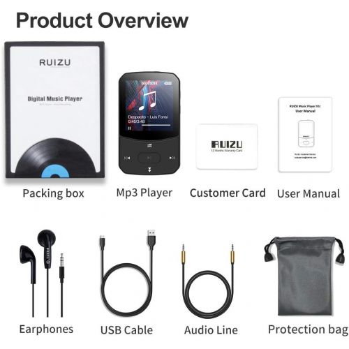  [아마존 핫딜]  [아마존핫딜]RUIZU Clip Mp3 Player with Bluetooth 4.1 8GB Lossless Sound Music Palyer with FM Radio Voice Recorder Video Earphones for Running,Support up to 128GB(Black)