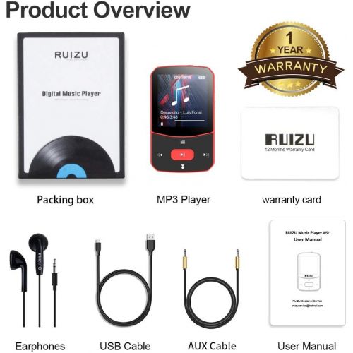  [아마존 핫딜] [아마존핫딜]RUIZU Clip Mp3 Player with Bluetooth 4.1 8GB Lossless Sound Music Player with FM Radio Voice Recorder Video Earphones for Running, Support up to 128GB(Red)