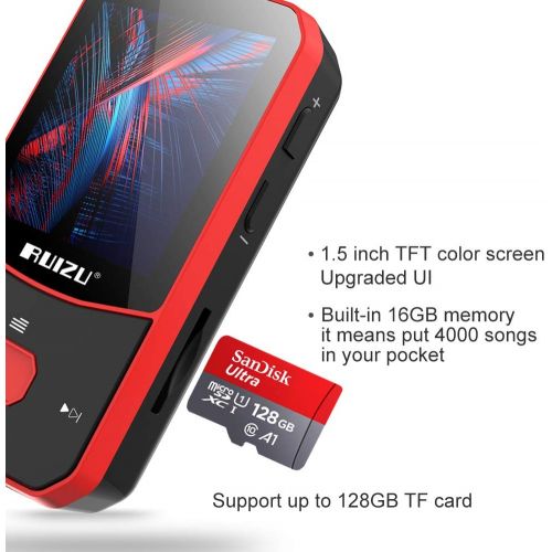  [아마존 핫딜] [아마존핫딜]RUIZU Clip Mp3 Player with Bluetooth 4.1 8GB Lossless Sound Music Player with FM Radio Voice Recorder Video Earphones for Running, Support up to 128GB(Red)