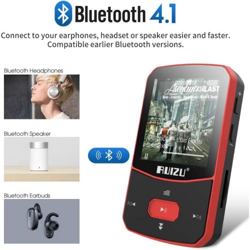  [아마존 핫딜] [아마존핫딜]RUIZU Clip Mp3 Player with Bluetooth 4.1 8GB Lossless Sound Music Player with FM Radio Voice Recorder Video Earphones for Running, Support up to 128GB(Red)