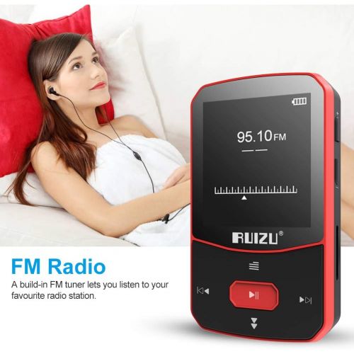  [아마존 핫딜] [아마존핫딜]RUIZU Clip Mp3 Player with Bluetooth 4.1 8GB Lossless Sound Music Player with FM Radio Voice Recorder Video Earphones for Running, Support up to 128GB(Red)