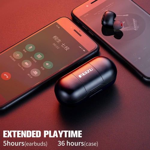  [아마존핫딜][아마존 핫딜] RUIZU True Wireless Earbuds TWS Stereo Wireless Headphones Bluetooth 5.0 in-Ear Headset with Strong Connection, Noise Cancelling Mini Earphones Charging Case IPX5 Waterproof 58H Playtime