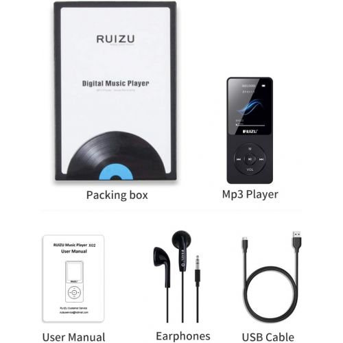  [아마존베스트]Mp3 Player,RUIZU X02 Ultra Slim Music Player,Long Battery Life Mp3 with FM Radio, Voice Recorder, Video Play, Text Reading, 80 Hours Playback and Expandable Up to 128 GB (Black)