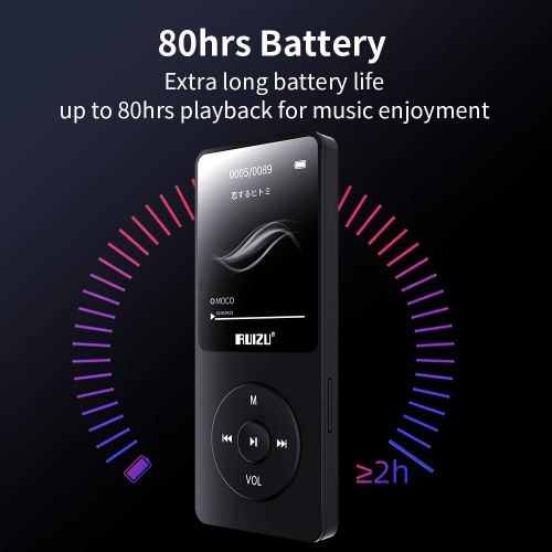  [아마존베스트]Mp3 Player,RUIZU X02 Ultra Slim Music Player,Long Battery Life Mp3 with FM Radio, Voice Recorder, Video Play, Text Reading, 80 Hours Playback and Expandable Up to 128 GB (Black)