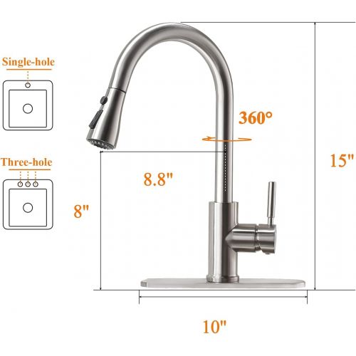  Kitchen Faucet, Kitchen Sink Faucet, Sink Faucet, Pull-Down Kitchen Faucets, Bar Kitchen Faucet, Brushed Nickel, Stainless Steel, RULIA PB1020