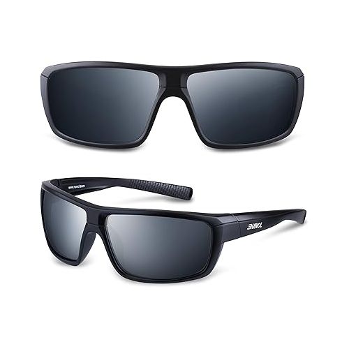  RUNCL Polarized Sports Sunglasses Billy Fishing Biking Driving(Black/Gray)