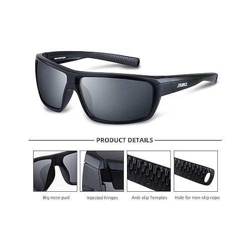  RUNCL Polarized Sports Sunglasses Billy Fishing Biking Driving(Black/Gray)