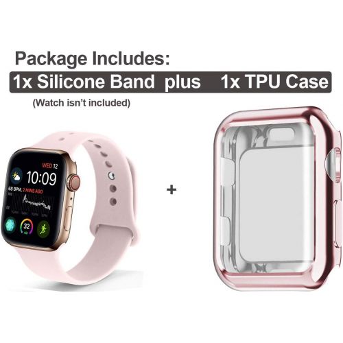  [아마존베스트]RUOQINI Smartwatch Band with Case Compatiable for Apple Watch Band, Silicone Sport Band and TPU Case for Series 4/3/2/1