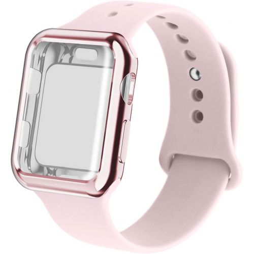  [아마존베스트]RUOQINI Smartwatch Band with Case Compatiable for Apple Watch Band, Silicone Sport Band and TPU Case for Series 4/3/2/1