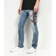 RUSTIC DIME Rustic Dime Cherry Blossom Embroidered Light Blue Jeans
