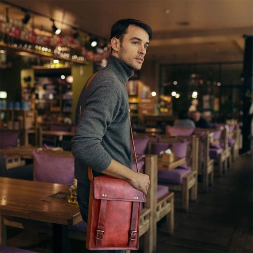  [아마존베스트]Rustic Town Leather Satchel iPad Tablet Bag - Leather Saddle Bag Purse - Small iPad Shoulder Bag for Men and Women (11 inches, Brown)