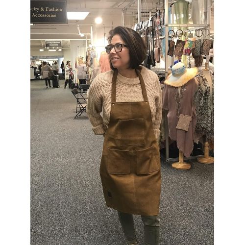  RUSTIC TOWN Genuine Leather Grill Work Apron with Tool Pockets ~ Adjustable up to XXL for Men & Women ~ Shop Apron Leather Tool Apron (Tan)