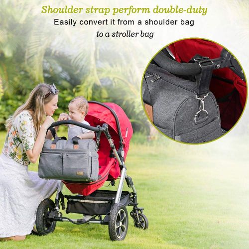 [아마존핫딜][아마존 핫딜] Diaper Bag, RUVALINO Large Travel Diaper Tote Multifunction for Mom and Dad Convertible Baby Bag for Boys and Girls with Changing Pad, Insulated Pockets (Gray)