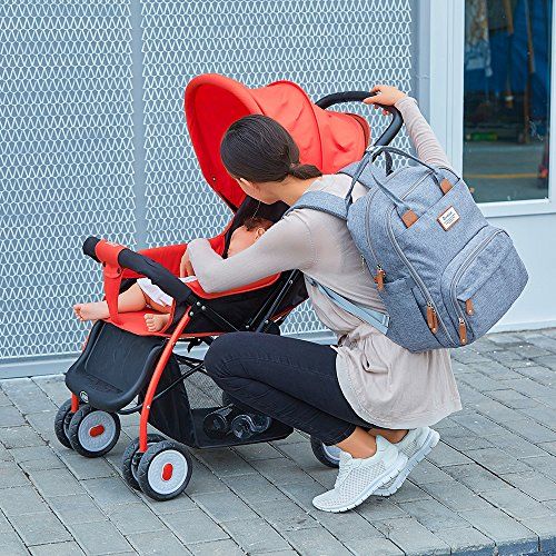  Diaper Bag Backpack, RUVALINO Multifunction Travel Back Pack Maternity Baby Changing Bags, Large Capacity, Waterproof and Stylish, Gray