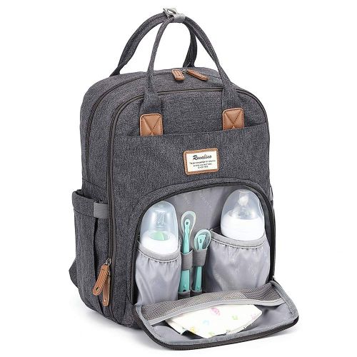  Diaper Bag Backpack, RUVALINO Multifunction Travel Back Pack Maternity Baby Changing Bags, Large Capacity, Waterproof and Stylish, Dark Gray