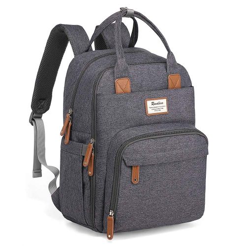  Diaper Bag Backpack, RUVALINO Multifunction Travel Back Pack Maternity Baby Changing Bags, Large Capacity, Waterproof and Stylish, Dark Gray