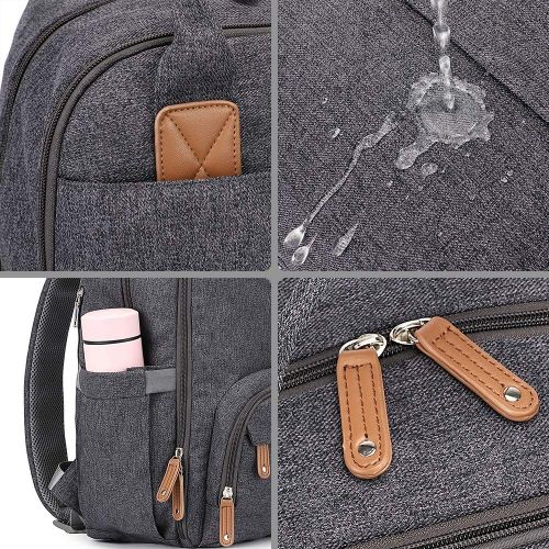  Diaper Bag Backpack, RUVALINO Multifunction Travel Back Pack Maternity Baby Changing Bags, Large Capacity, Waterproof and Stylish, Dark Gray