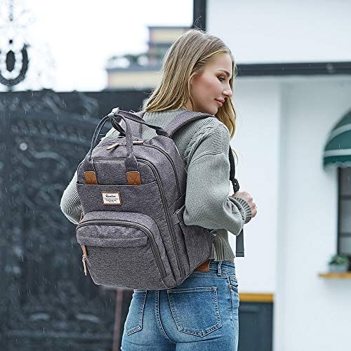  Diaper Bag Backpack, RUVALINO Multifunction Travel Back Pack Maternity Baby Changing Bags, Large Capacity, Waterproof and Stylish, Dark Gray