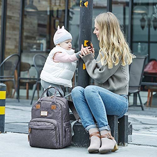  Diaper Bag Backpack, RUVALINO Multifunction Travel Back Pack Maternity Baby Changing Bags, Large Capacity, Waterproof and Stylish, Dark Gray