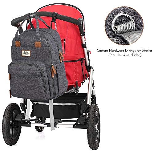  Diaper Bag Backpack, RUVALINO Multifunction Travel Back Pack Maternity Baby Changing Bags, Large Capacity, Waterproof and Stylish, Dark Gray